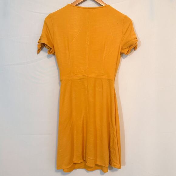3 FOR $50! 🎁 LULUs My Philosophy Golden Yellow Wrap Mini Dress Sz. S - Picture 6 of 7